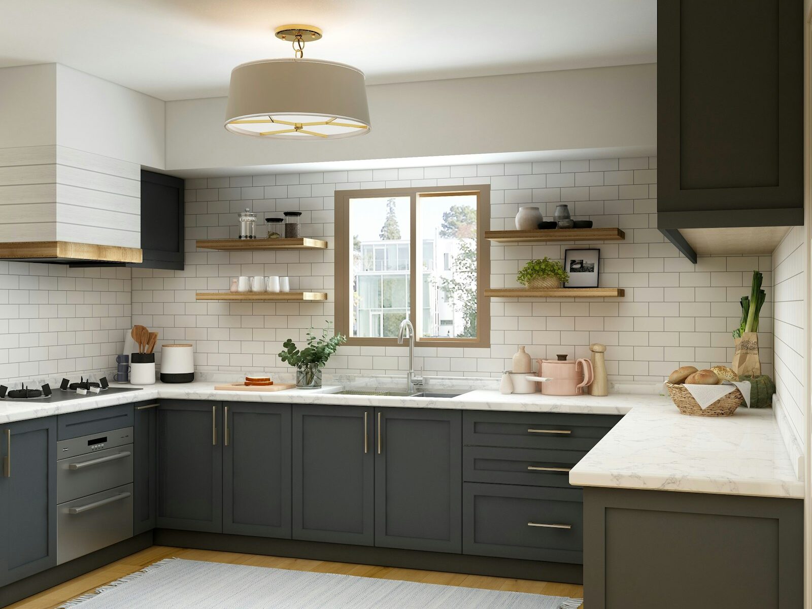 Kitchen in walnut and stone